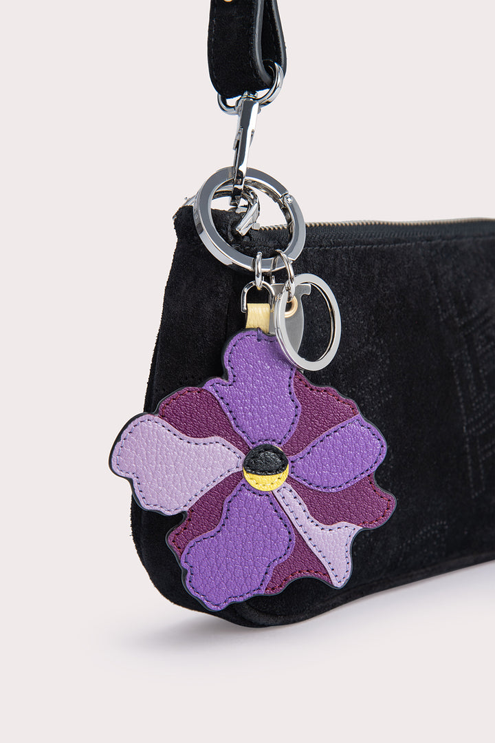 Midnight Flower Charm Mixed Grained Leather