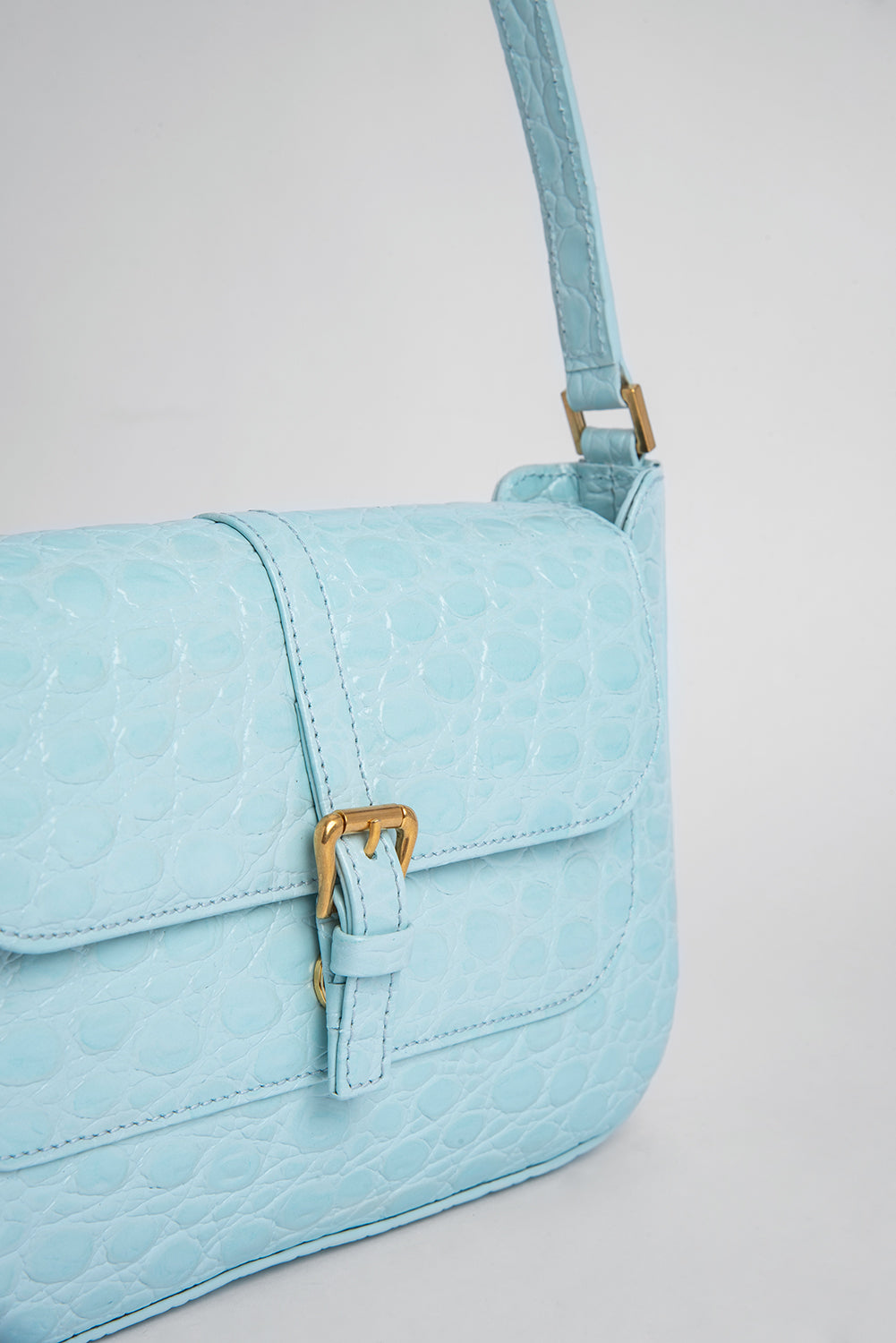 BY FAR Mini Bag In Sky Blue Croco Embossed Leather