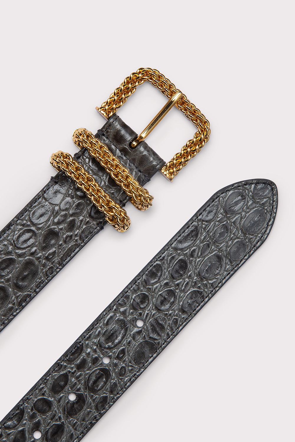 BY FAR Katina Croc-Embossed Chain Belt