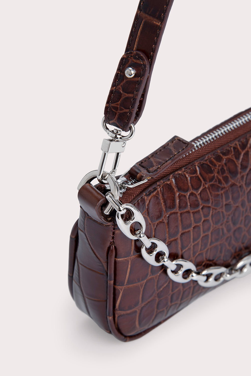 BY FAR Rachel Mini Chain-Embellished Croc-Effect Leather Shoulder Bag