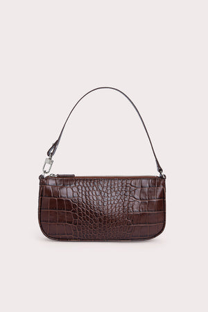BY FAR Croc Print Leather Rachel Shoulder Bag - brown on Garmentory