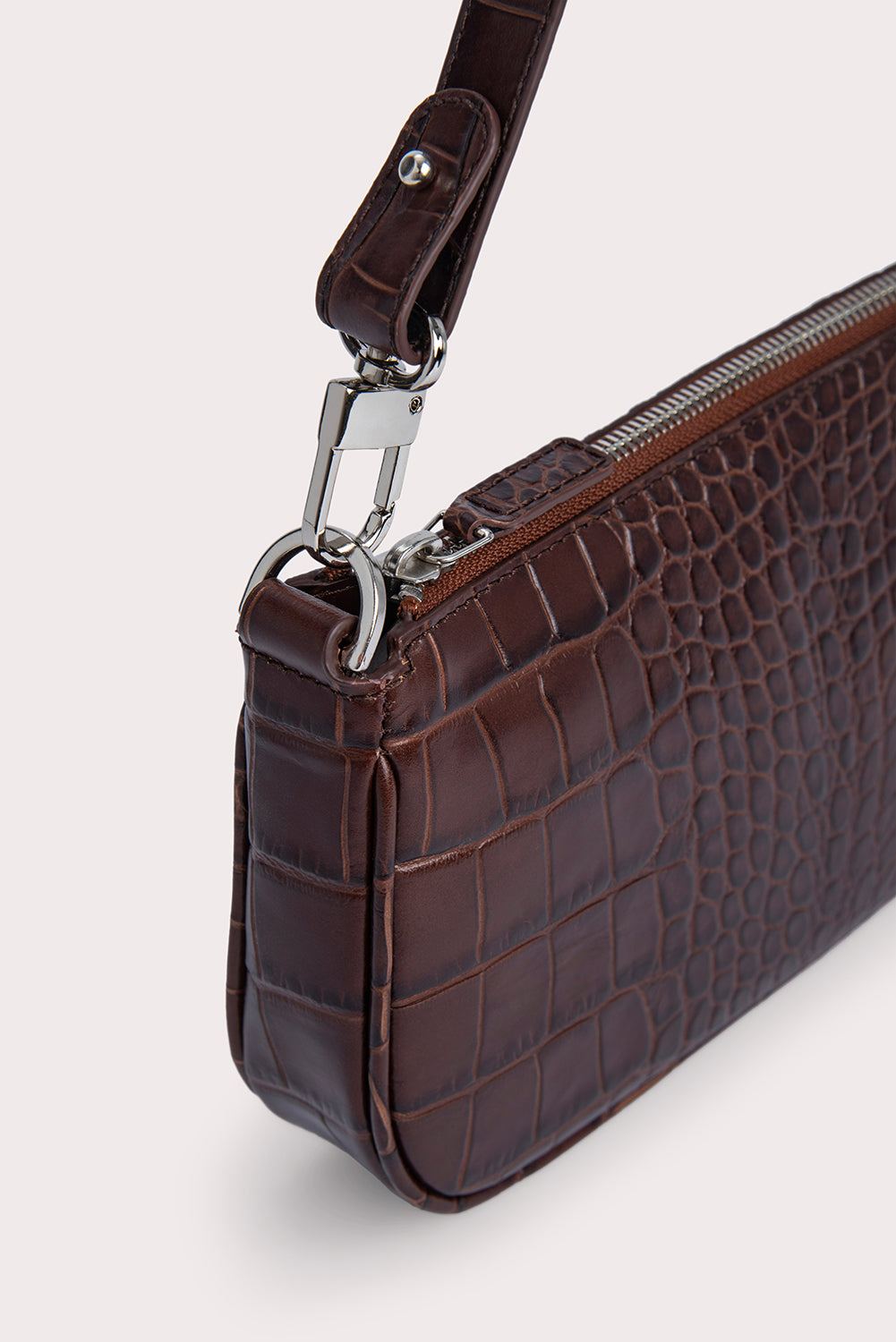 BY FAR Croc Print Leather Rachel Shoulder Bag - brown on Garmentory